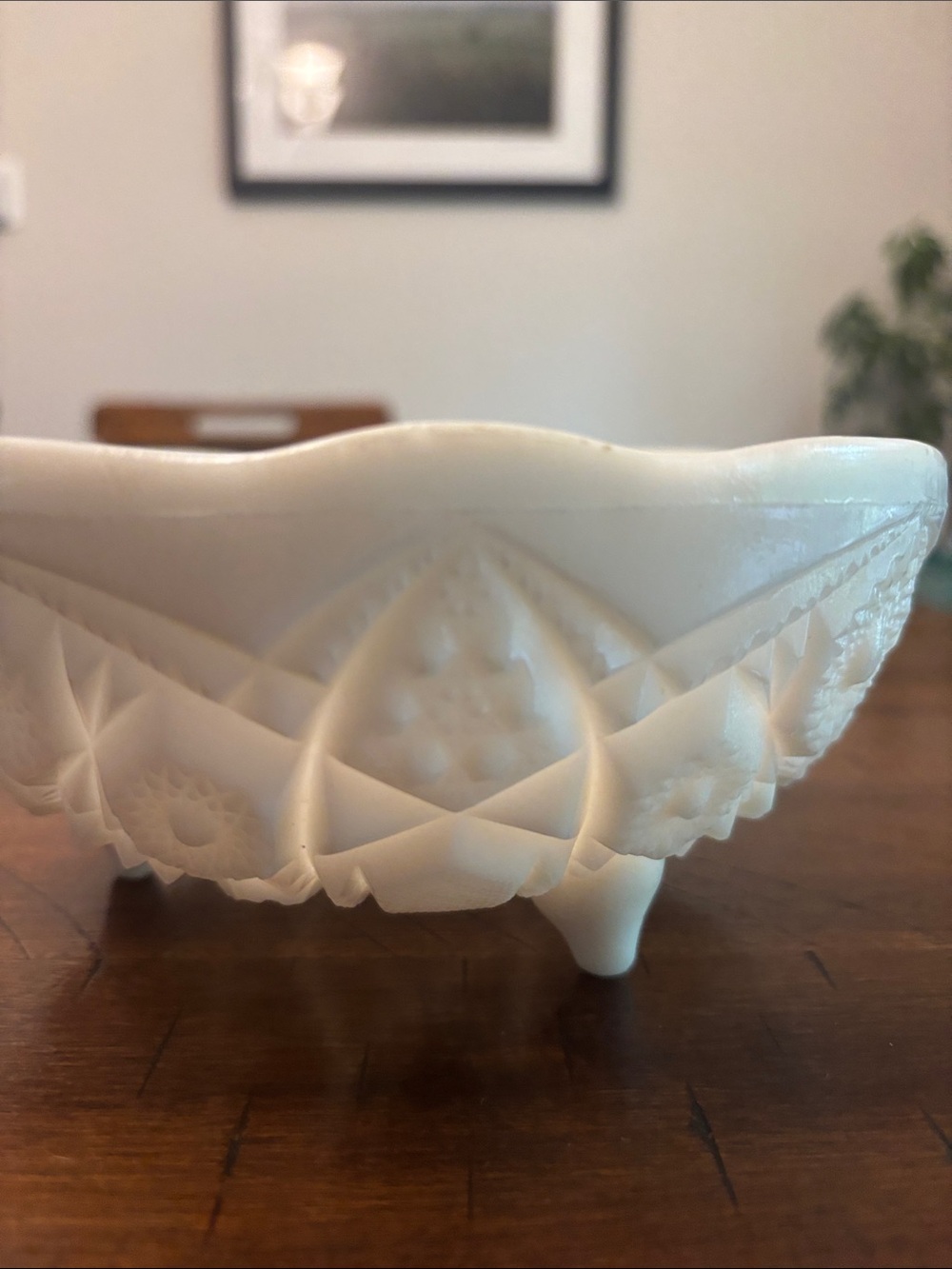 Vintage White Pressed Glass Bowl with Floral Pattern - Picture 6 of 6